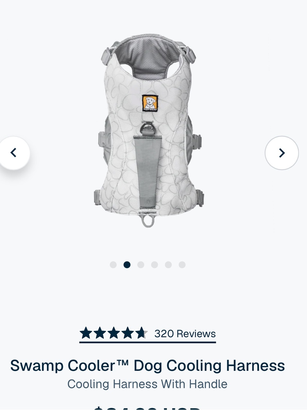 RuffWear Swamp Cooler Dog Cooling Harness in Light Gray and White - Picture 2 of 10